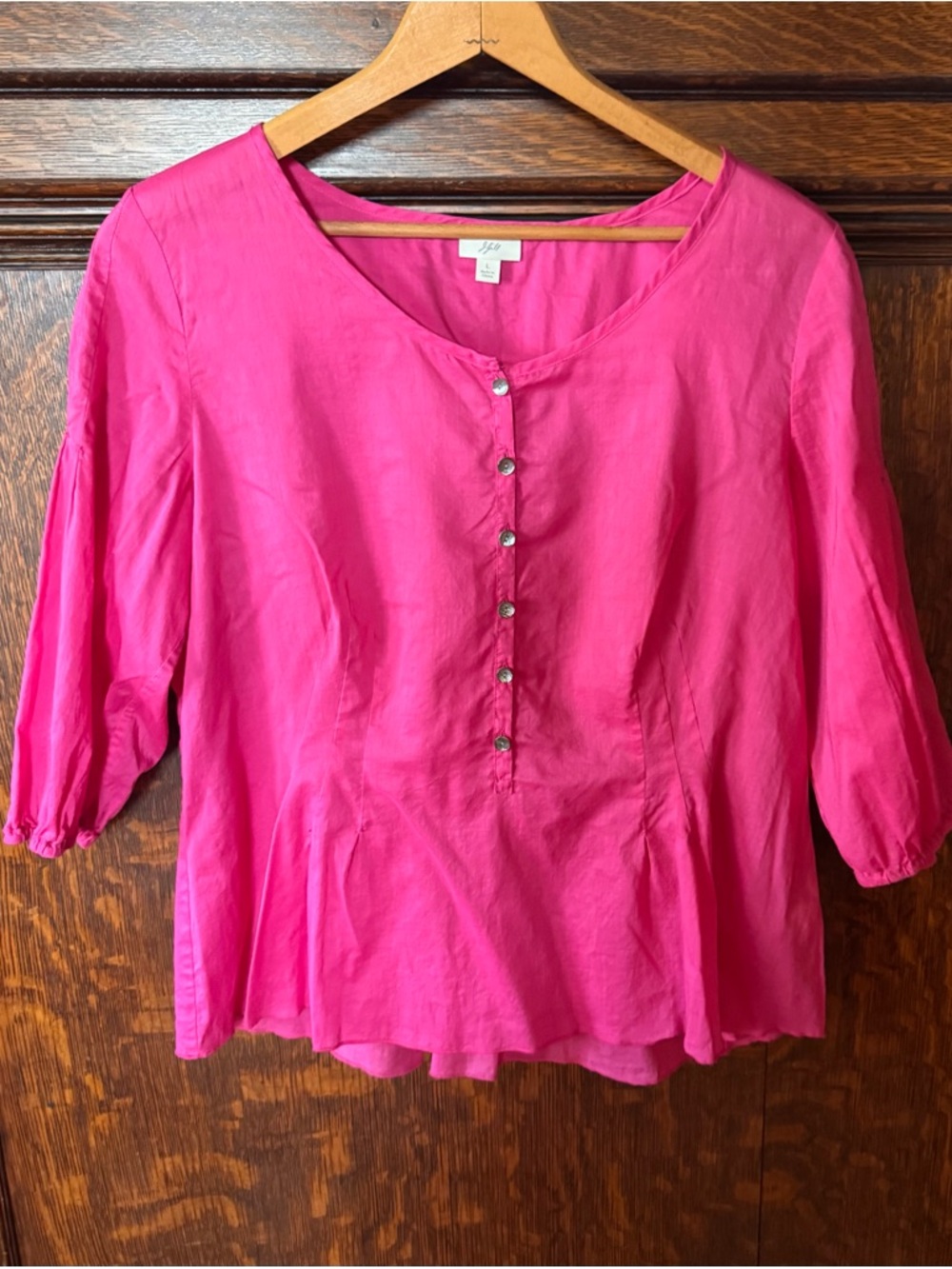 J. Jill Bright Pink Button-Front Blouse, size large